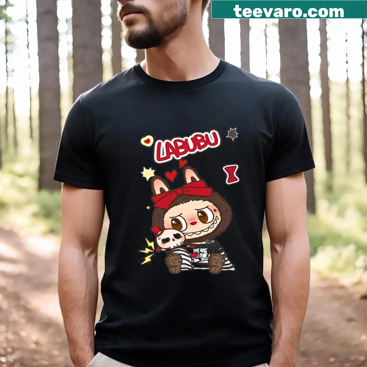 Funny Labubu graphic meme T-shirt featuring cute character — on a men's t-shirt