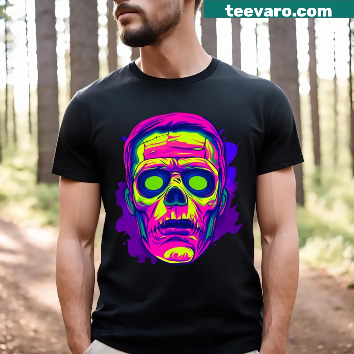 Horror mask graphic T-shirt for Halloween — on a men's t-shirt