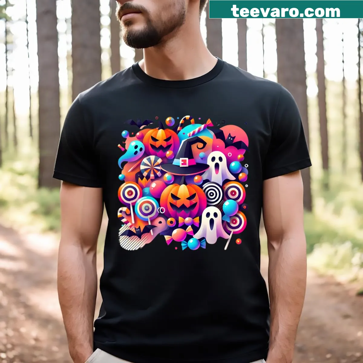 Cheerful Happy Halloween T-shirt design — on a men's t-shirt