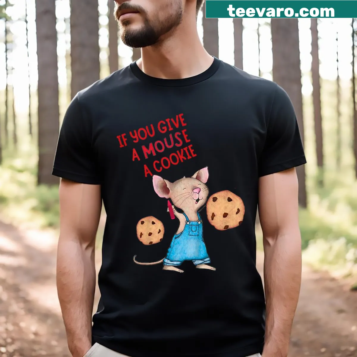 Children's t-shirt featuring illustrations from If You Give A Mouse A Cookie — on a men's t-shirt