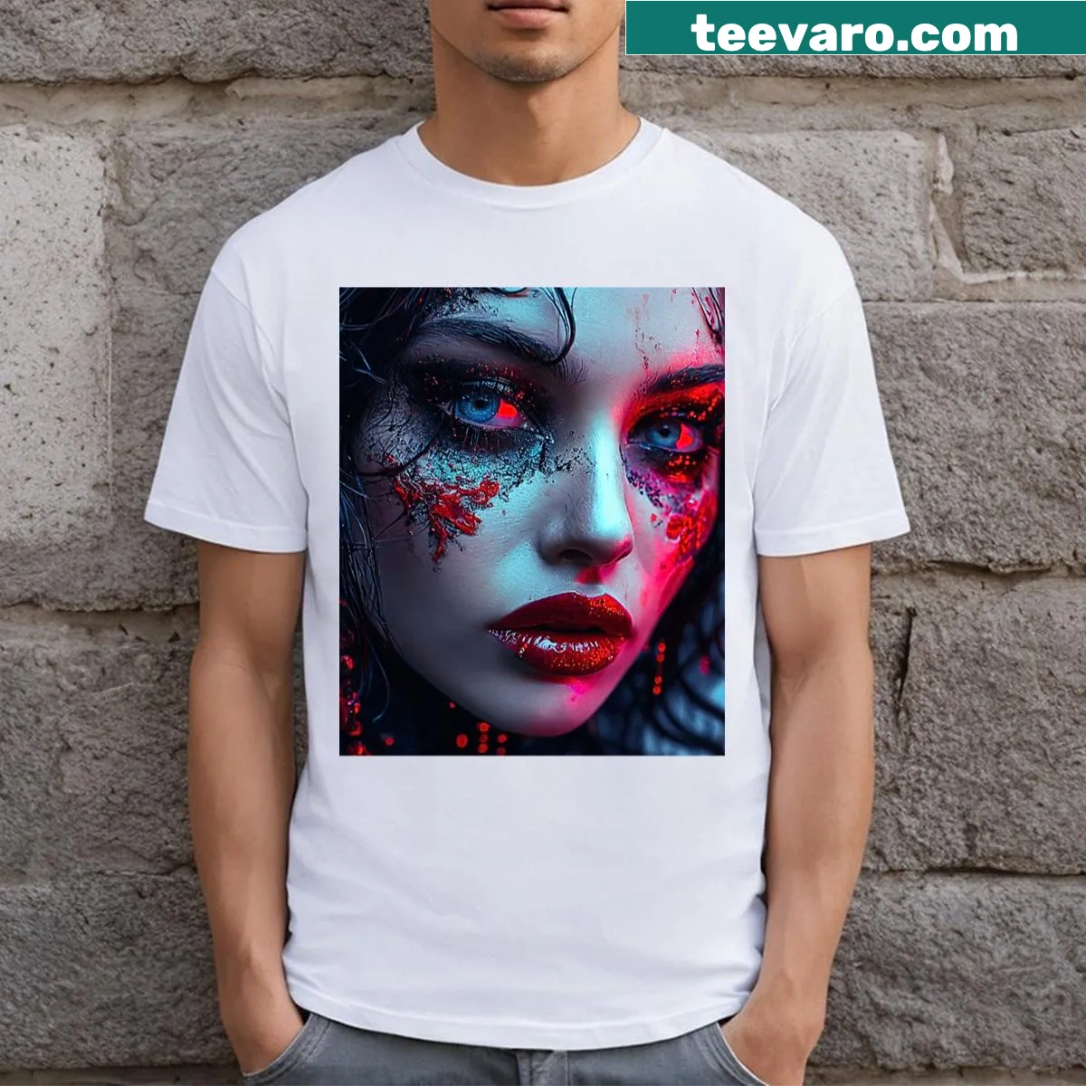 Artistic t-shirt featuring dual toned face art design — on a men's t-shirt