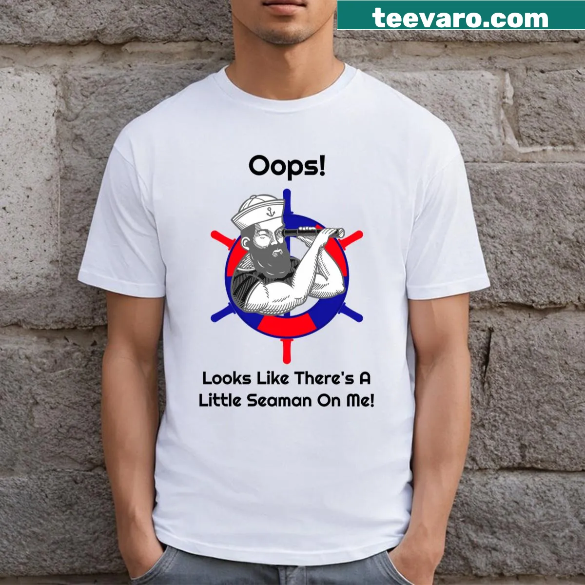 T-shirt with text Little Seaman — on a men's t-shirt