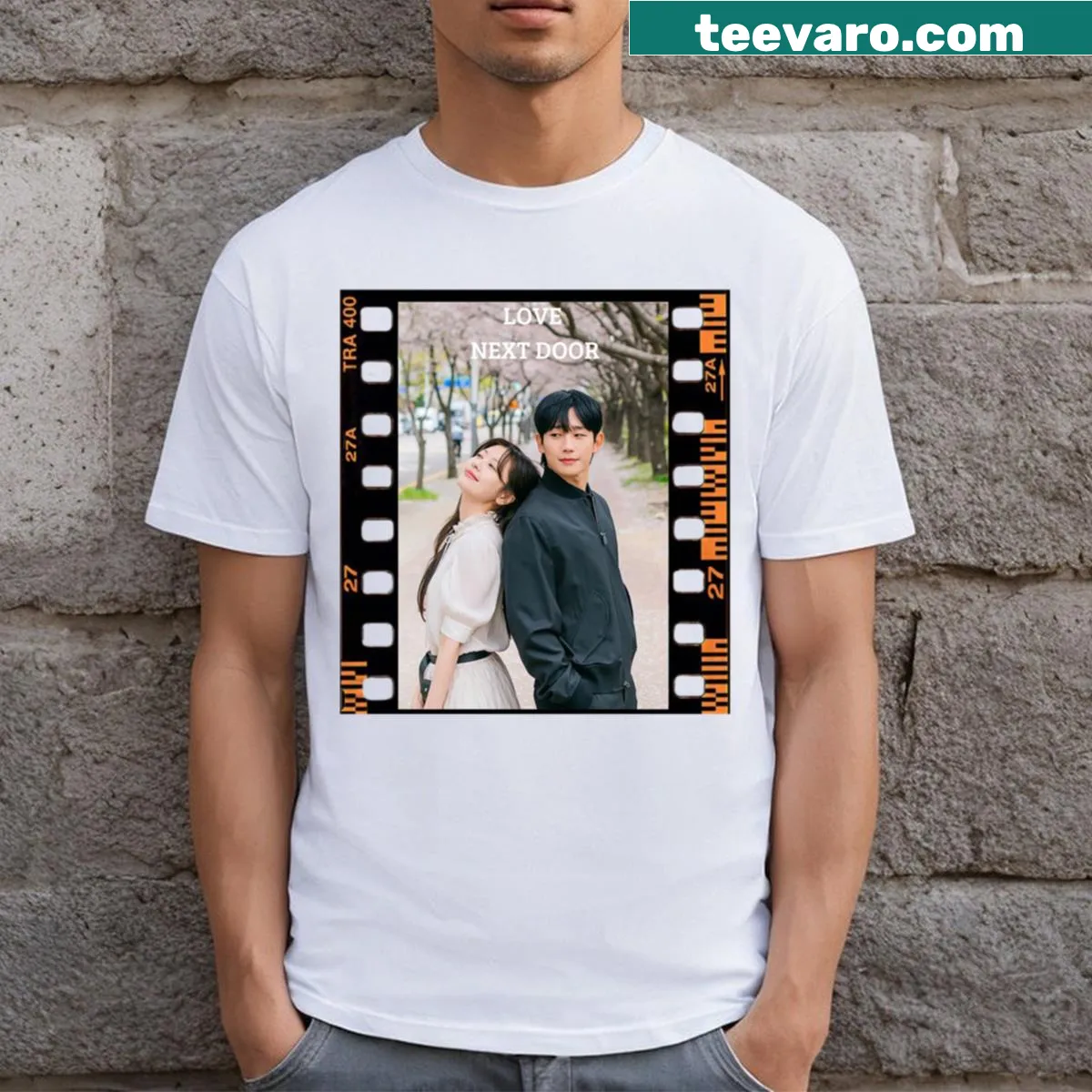 Love Next Door t-shirt with charming graphic design celebrating companionship — on a men's t-shirt