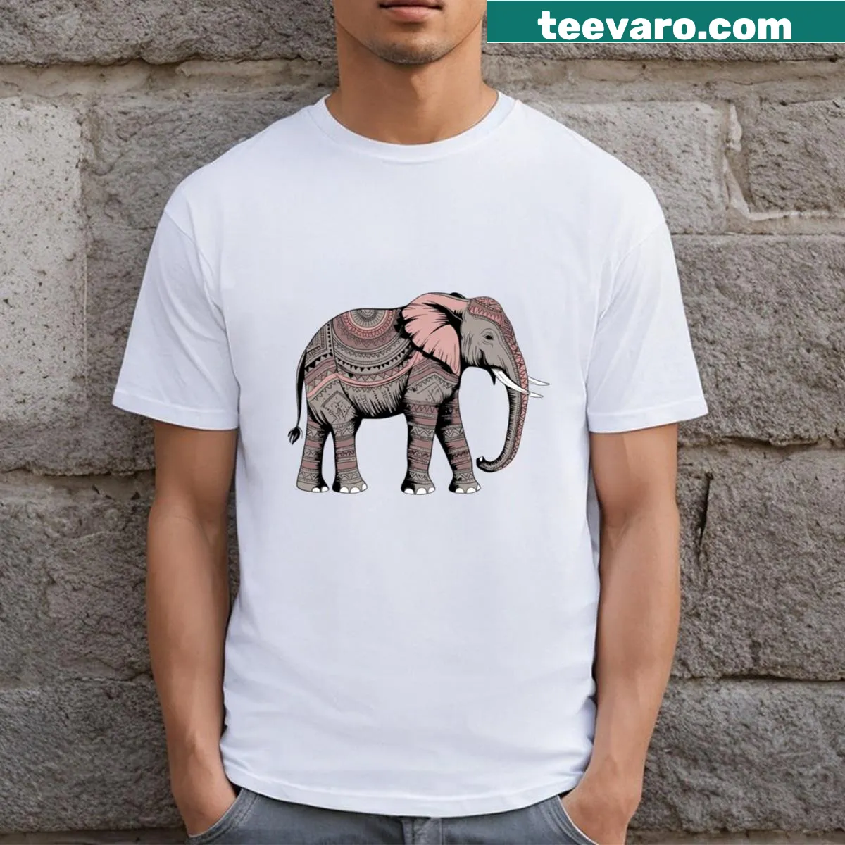 Mandala design of an elephant for a nature-themed T-shirt — on a men's t-shirt