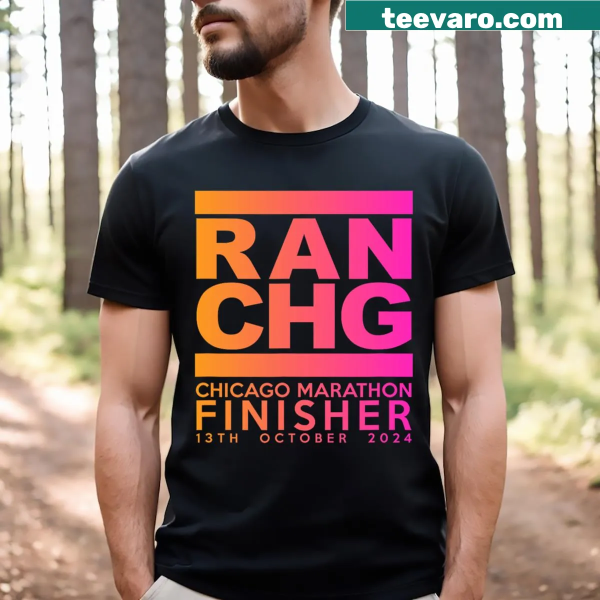 Chicago 2024 Marathon Finisher t-shirt with bold design — on a men's t-shirt