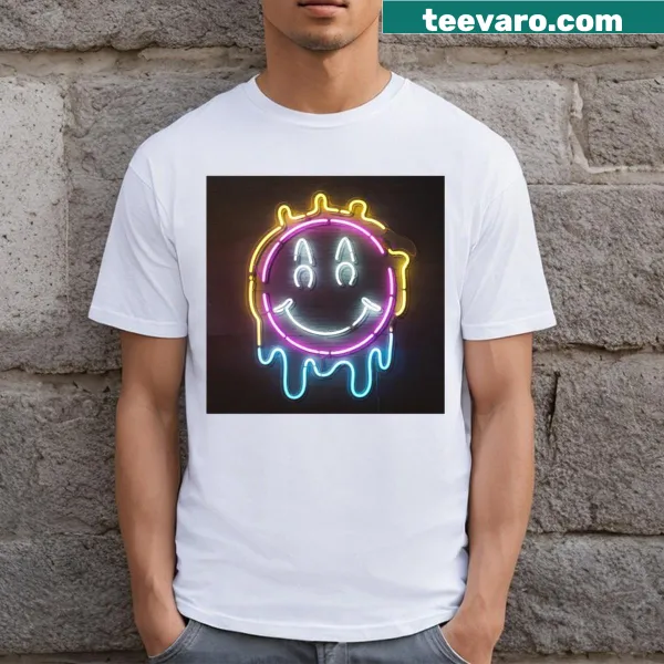 T-shirt featuring a playful melting smiley face design.