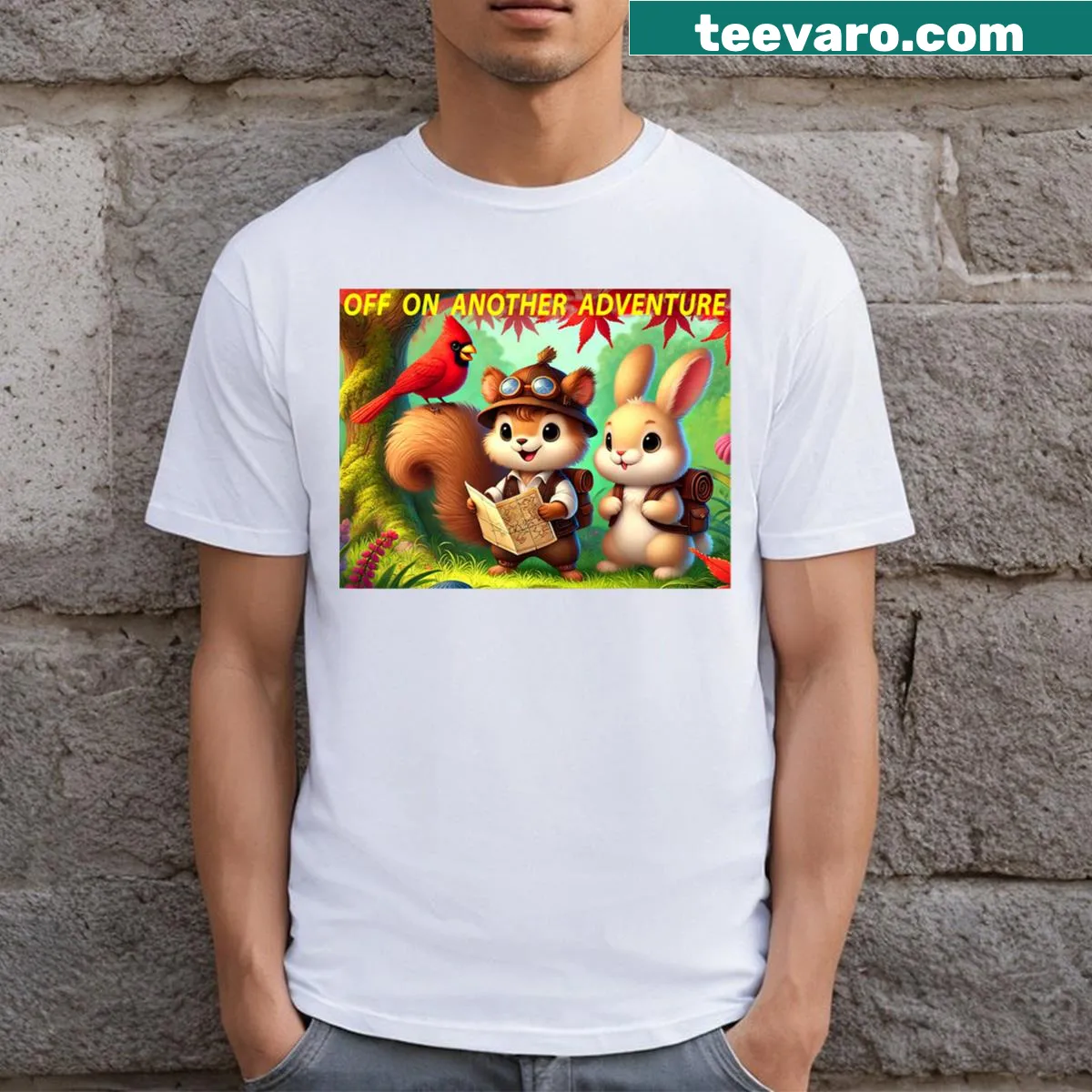 Cute graphic t-shirt about adventure for all ages — on a men's t-shirt