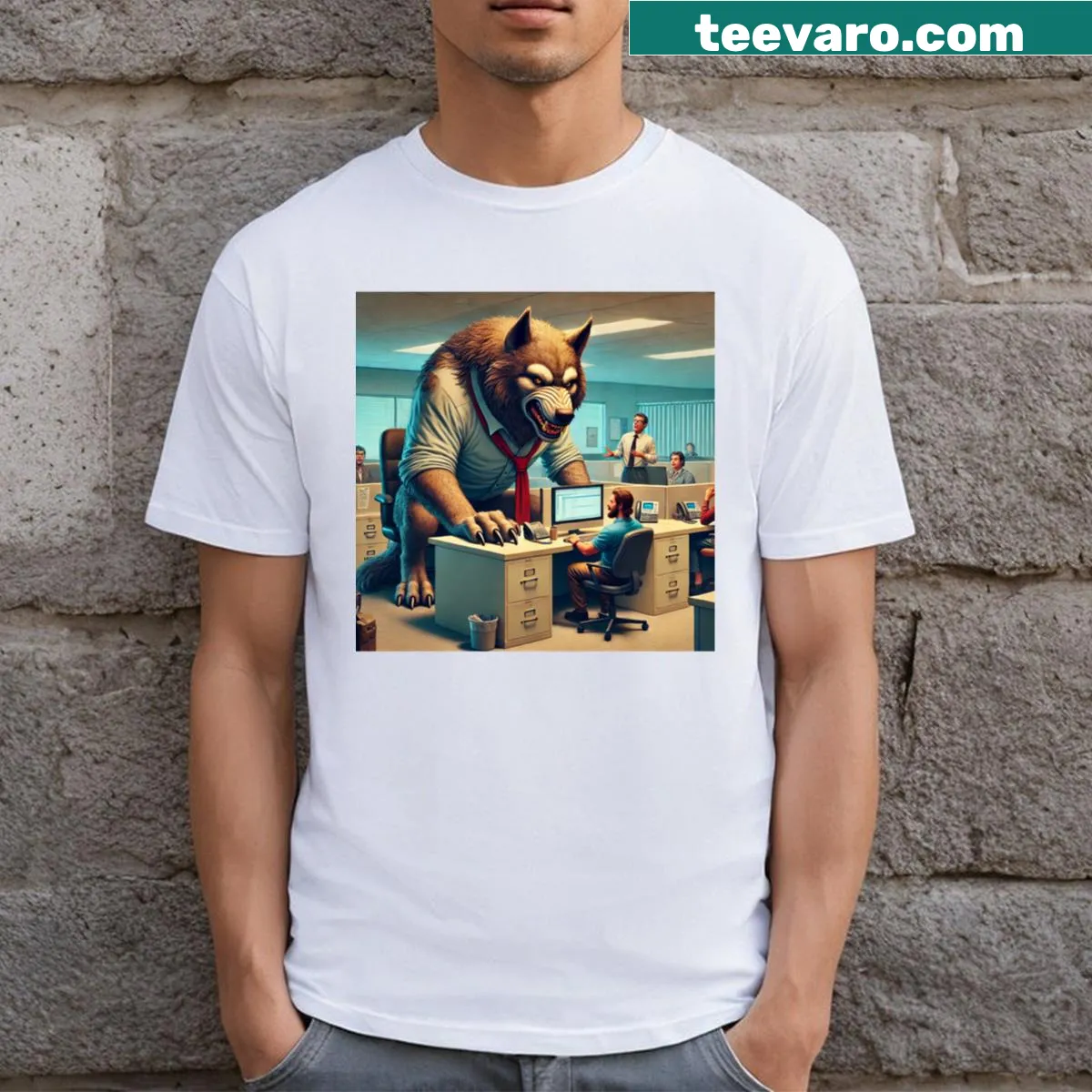 Funny Office Dawgz t-shirt featuring playful typography — on a men's t-shirt