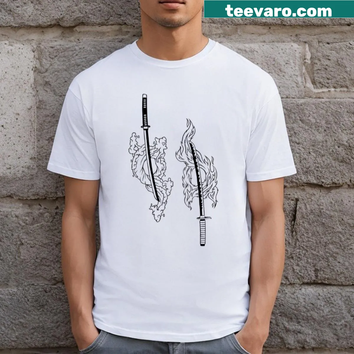 Bold sword design for adventure-themed T-shirt — on a men's t-shirt