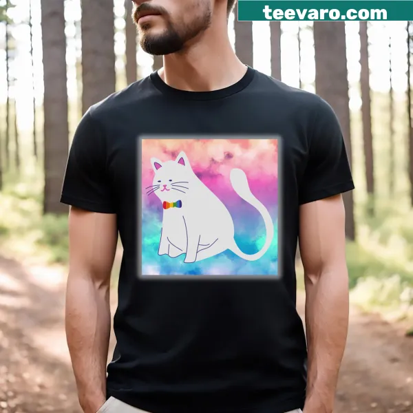 Cute cat with a bowtie on a cloud graphic on T-shirt