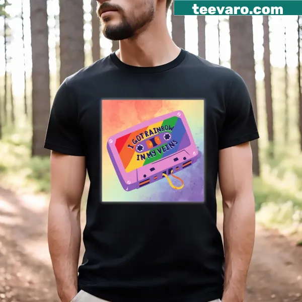 T-shirt with a rainbow mixtape graphic celebrating pride