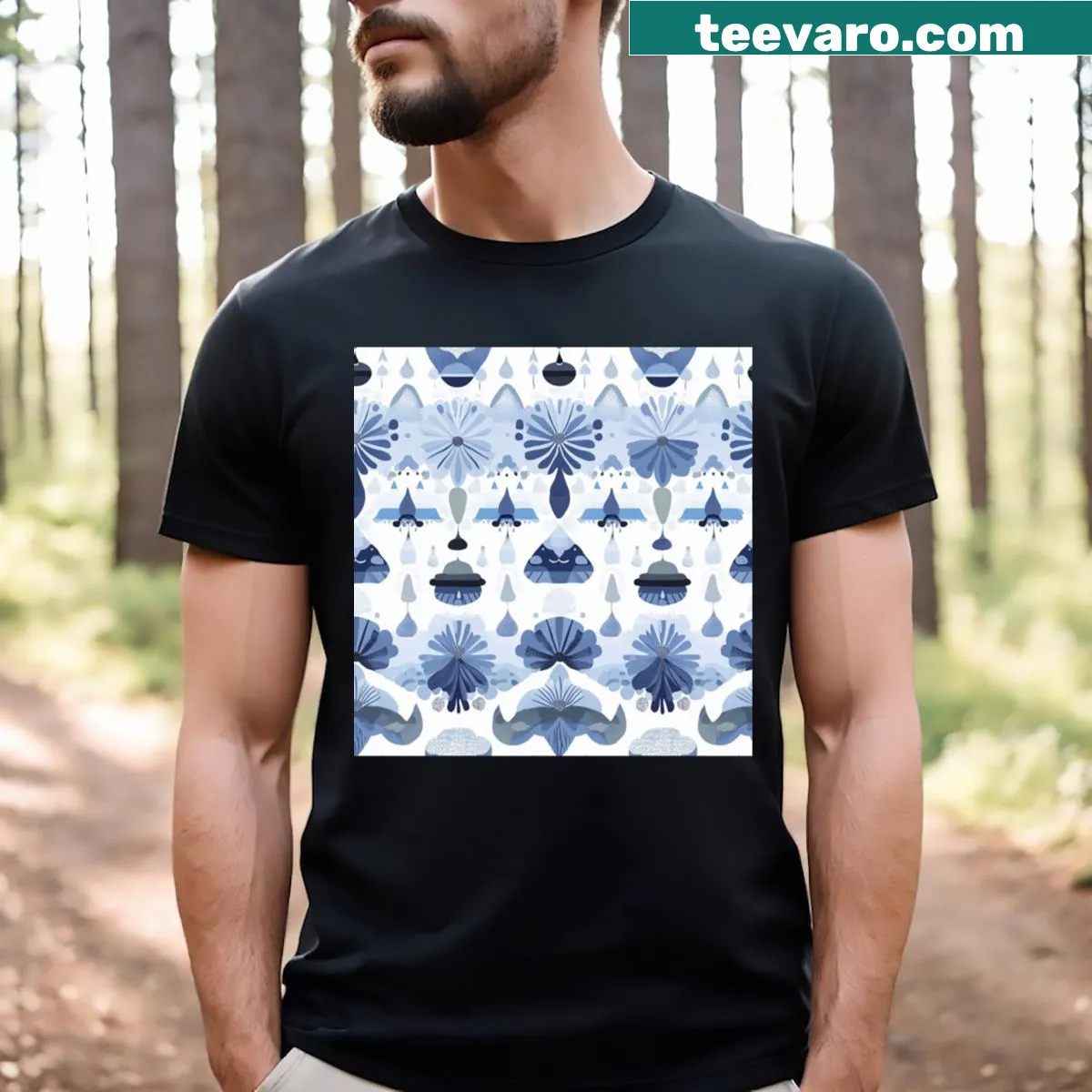 Intricate raindrop symmetry graphic on a stylish T-shirt — on a men's t-shirt