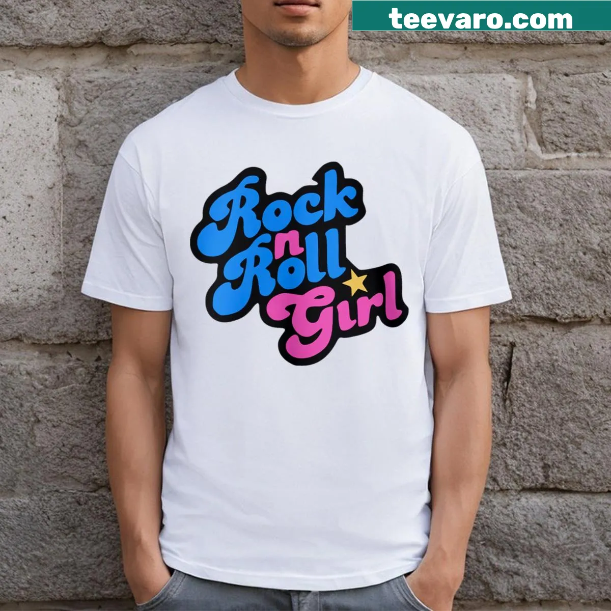 Family Halloween t-shirt with rock 'n' roll girls and fish — on a men's t-shirt