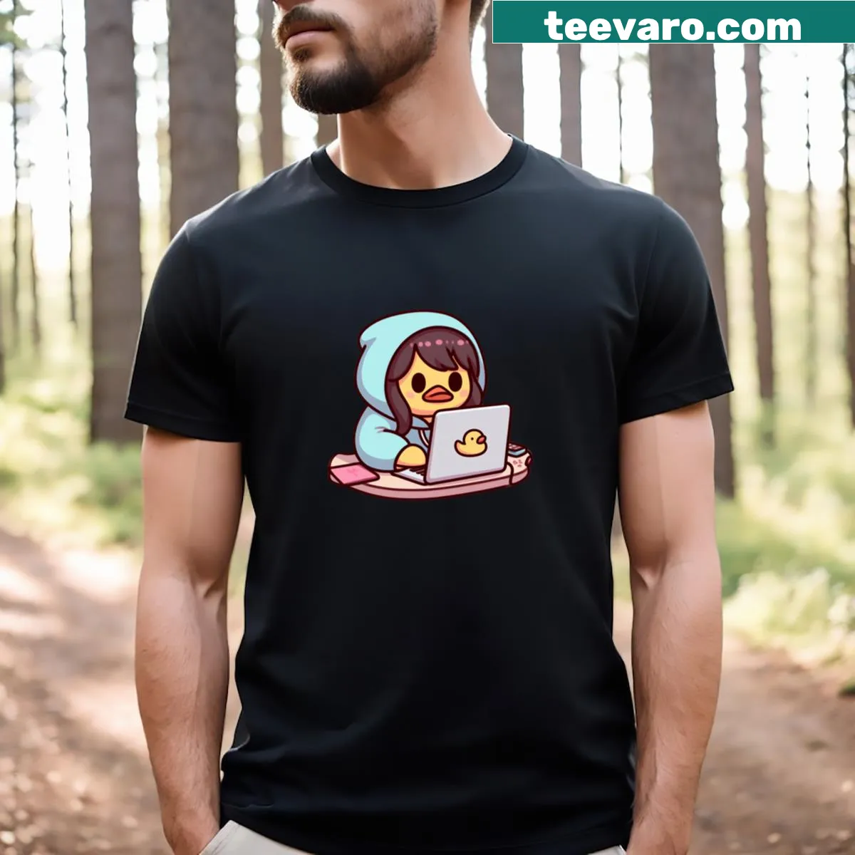 Whimsical rubber duck graphic aimed at female programmers — on a men's t-shirt
