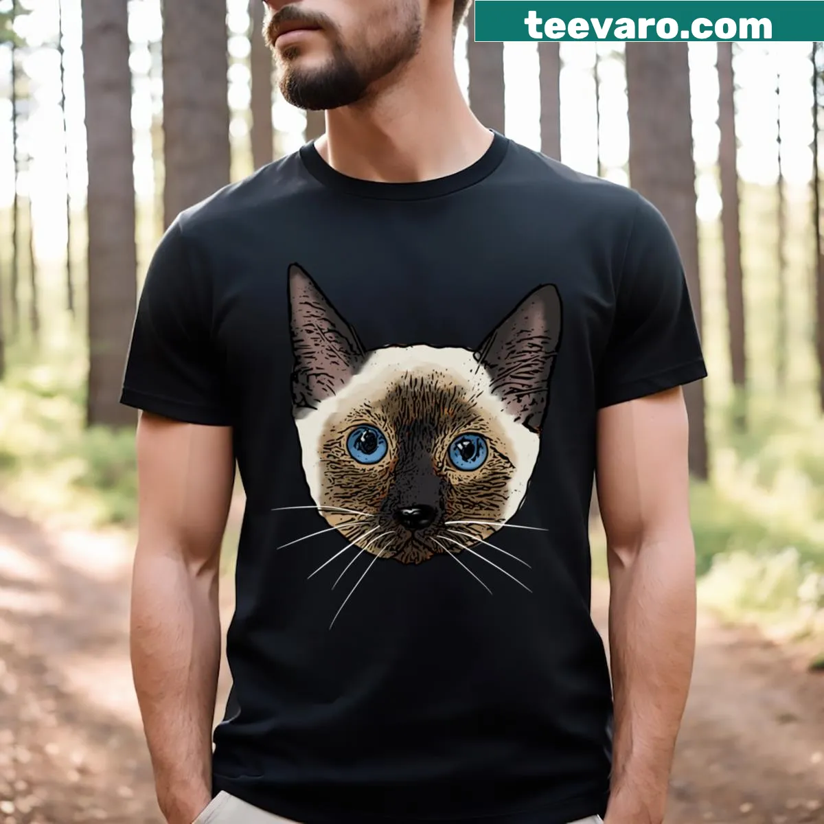 Illustration of a Siamese cat on a t-shirt — on a men's t-shirt