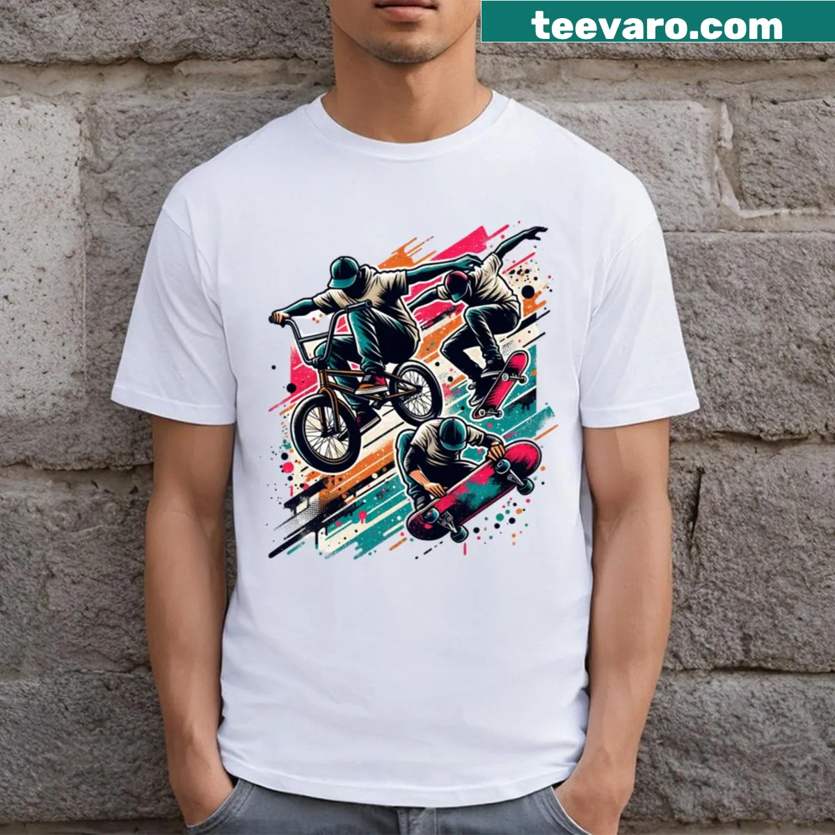Bold typography Skateboarding BMX graphic t-shirt — on a men's t-shirt