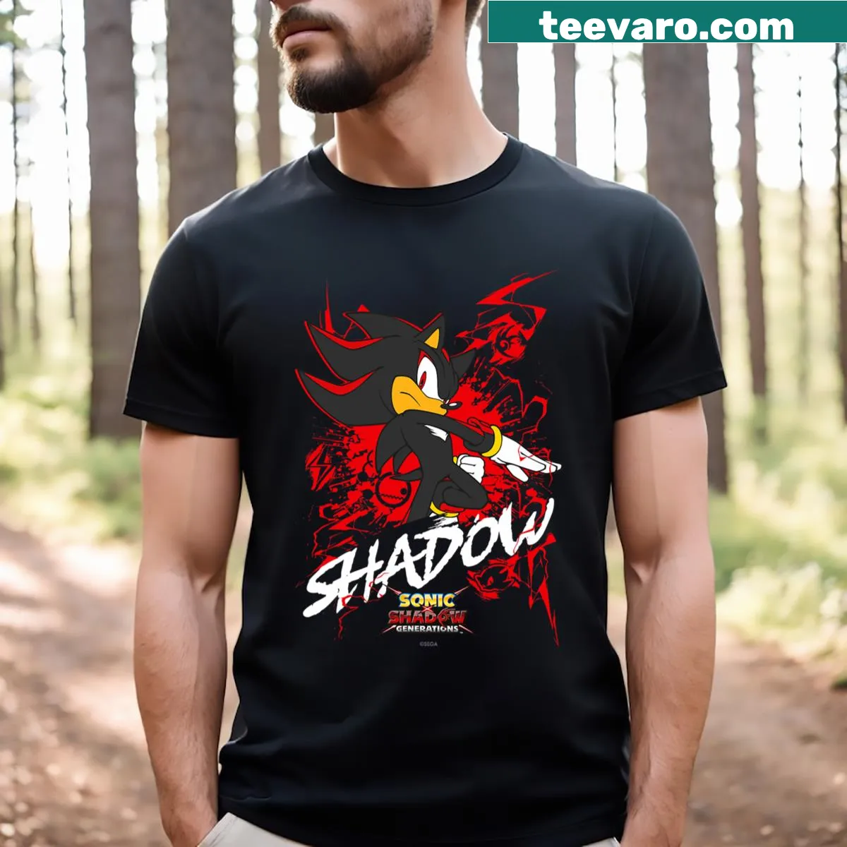 Sonic and Shadow graphic design for gamers — on a men's t-shirt