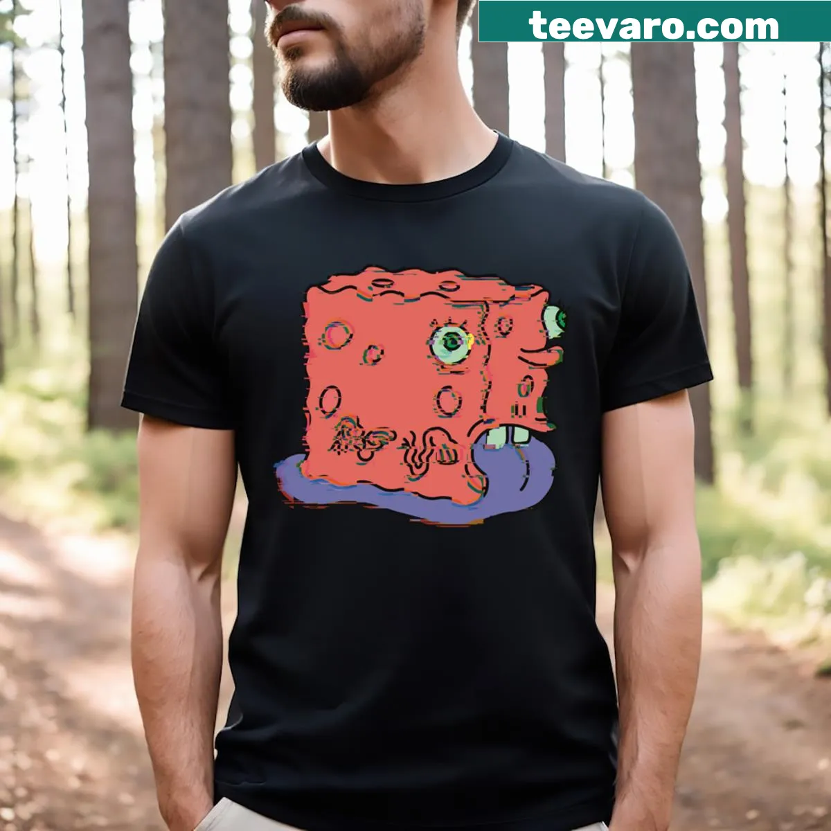 Cartoon Sponge Snail graphic T-shirt — on a men's t-shirt