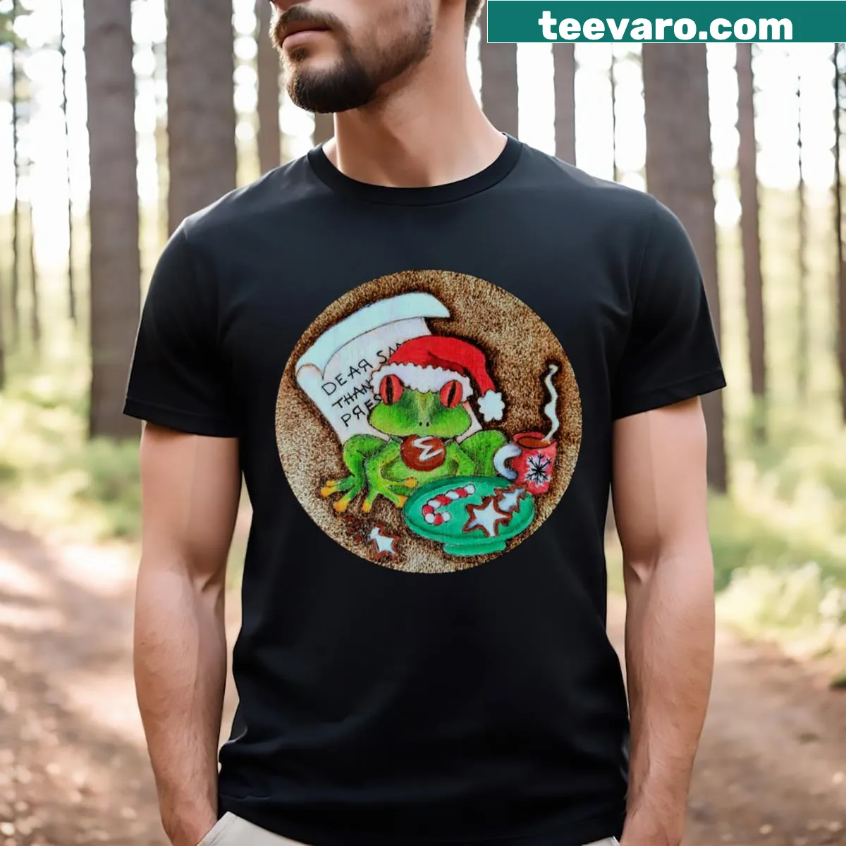 Humorous T-shirt depicting cookie stealing theme — on a men's t-shirt