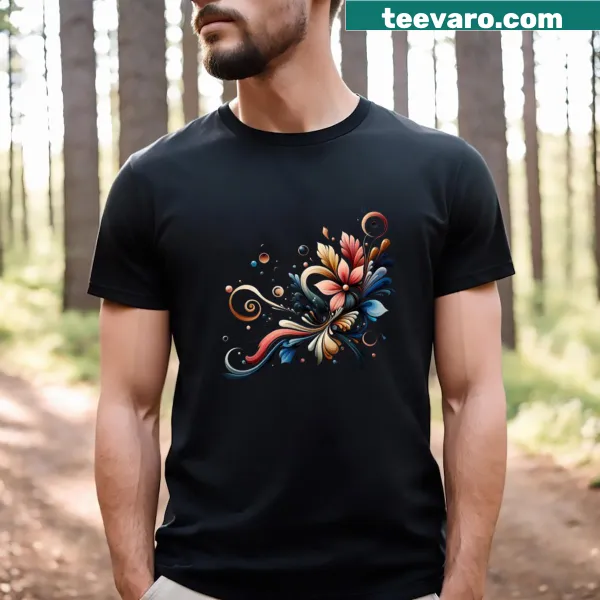Illustration of blooming flowers on a nature-themed t-shirt