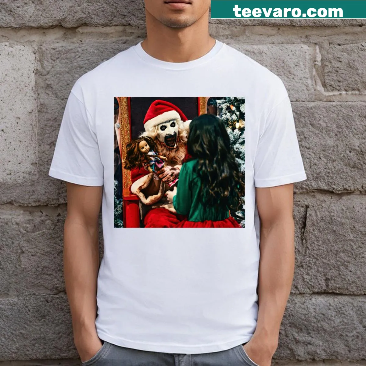 Terrifier Christmas Art The Clown t-shirt with horror design — on a men's t-shirt