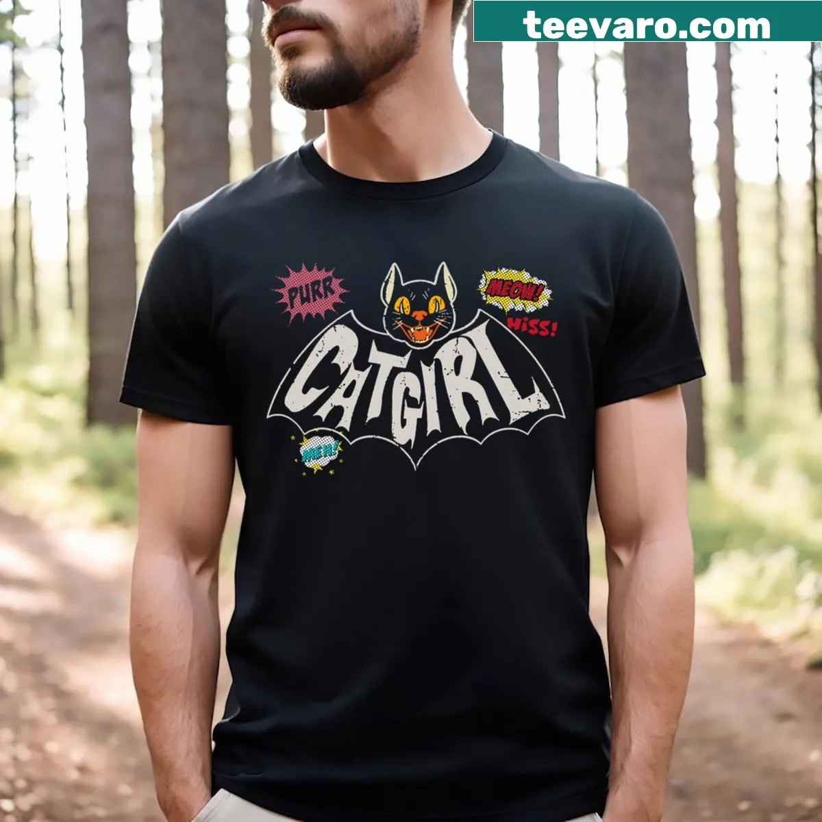 Vintage Catgirl t-shirt with playful graphic of a catgirl — on a men's t-shirt