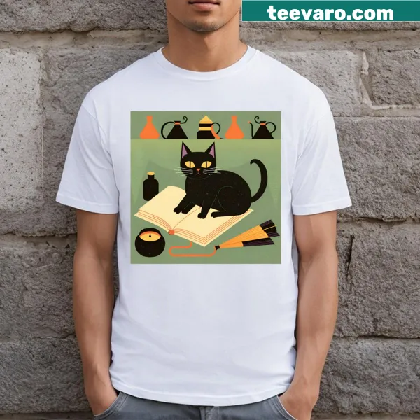 Charming illustration of a sorceress cat with magical symbols for a playful design.