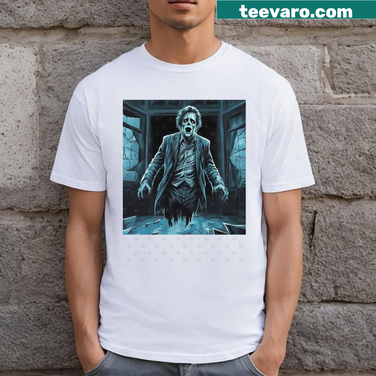 Distressed horror-themed graphic tee for spooky enthusiasts — on a men's t-shirt