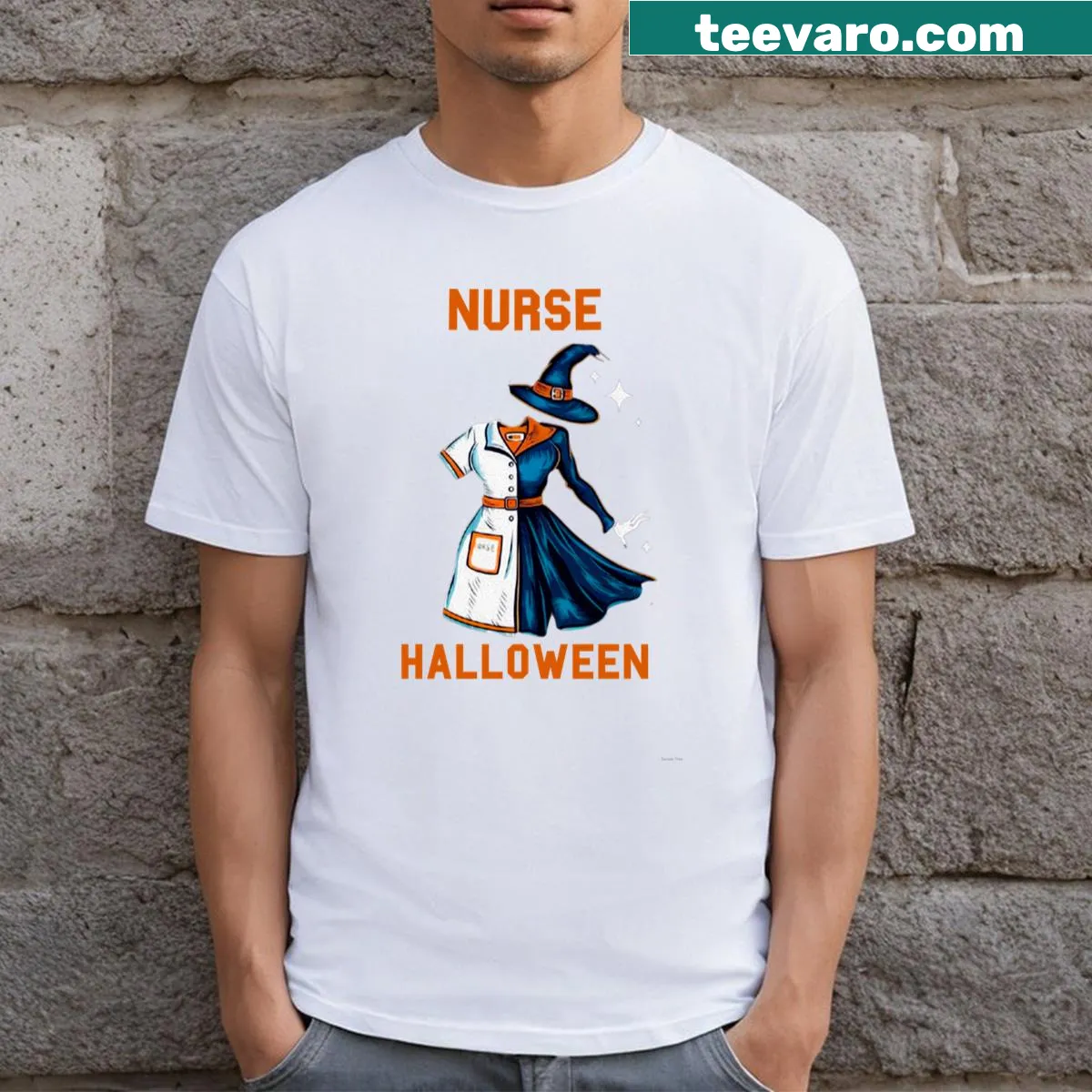 Funny witch design for nurses on a Halloween t-shirt — on a men's t-shirt