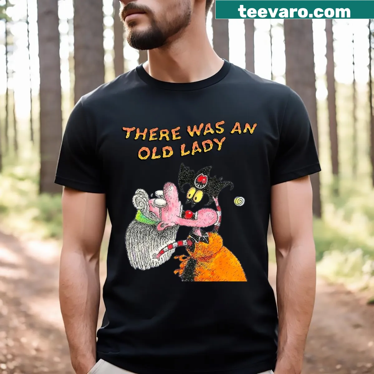 Typographic t-shirt inspired by the old lady rhyme — on a men's t-shirt
