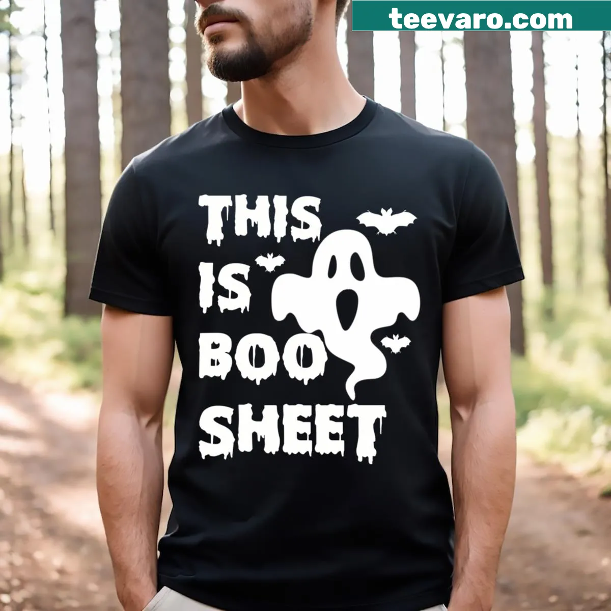 Funny retro Halloween t-shirt with ghost graphic — on a men's t-shirt