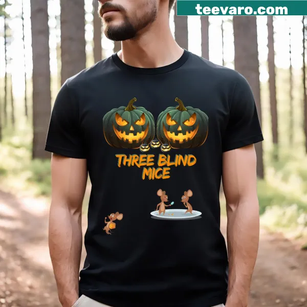 Halloween-themed T-shirt with Three Blind Mice illustrations