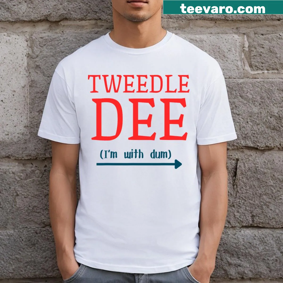 Funny couple costume t-shirt with Tweedle Dee I'm With Dum design — on a men's t-shirt
