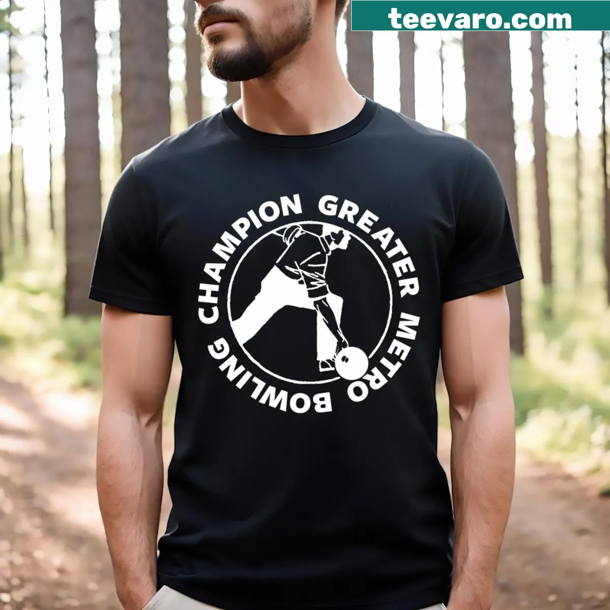 Retro Greater Metro Bowling Champion graphic t-shirt — on a men's t-shirt
