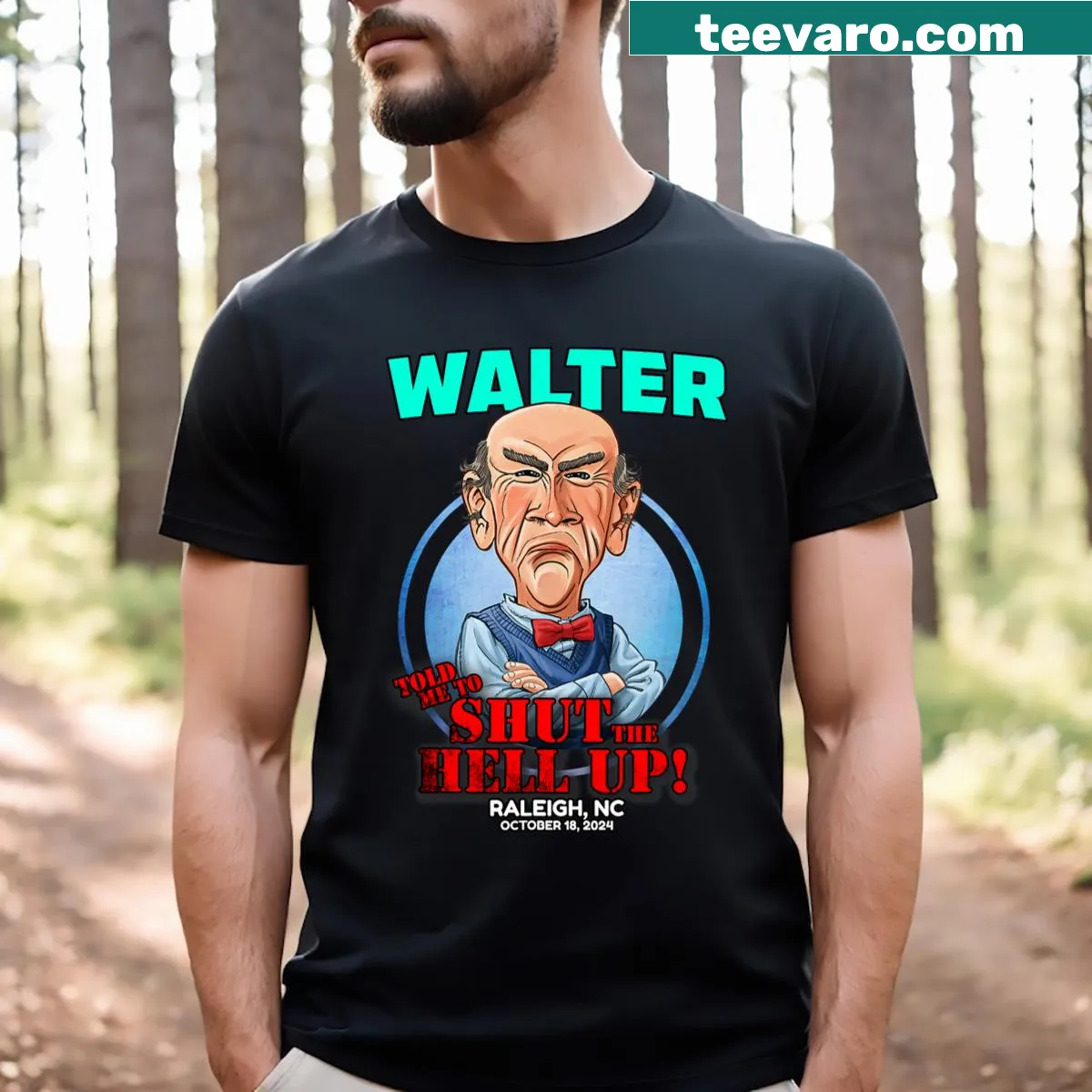 Walter Raleigh 2024 commemorative t-shirt — on a men's t-shirt