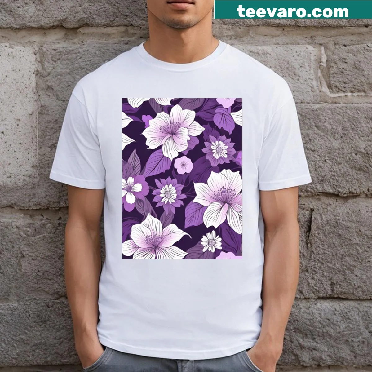 T-shirt featuring a delicate illustration of lilac flowers — on a men's t-shirt
