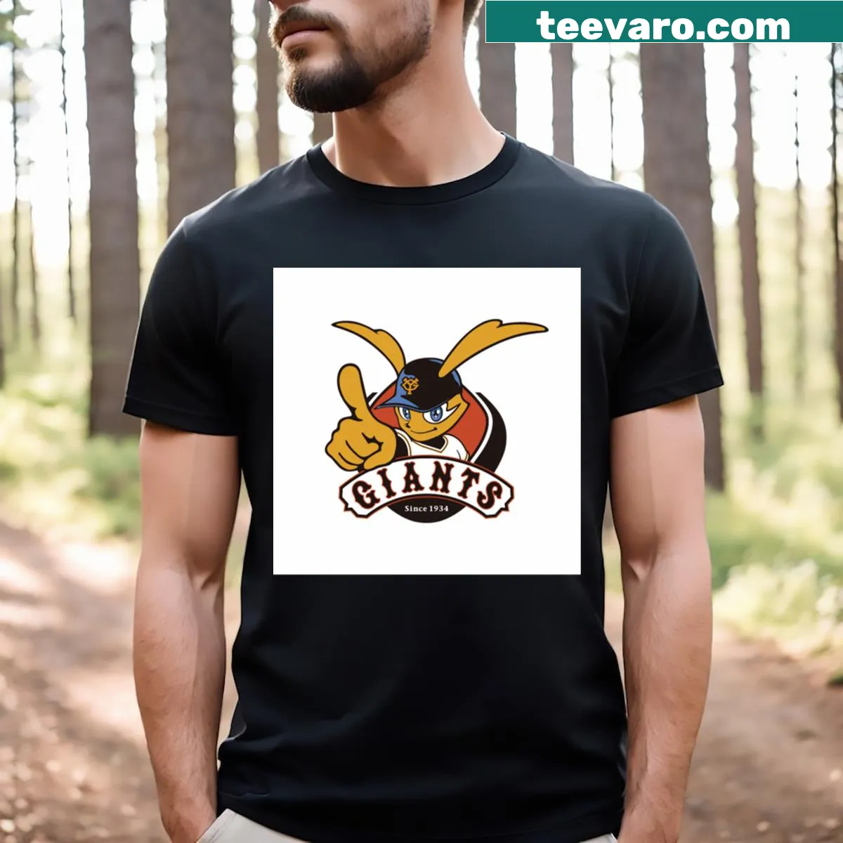 Illustrated Yomiuri Giants Baseball T-shirt featuring team logo — on a men's t-shirt