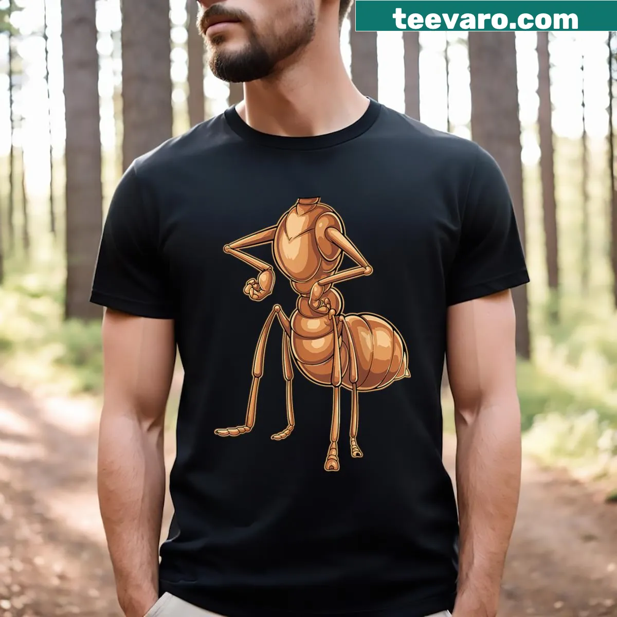 Cartoon ant design on a playful costume-themed T-shirt. — on a men's t-shirt