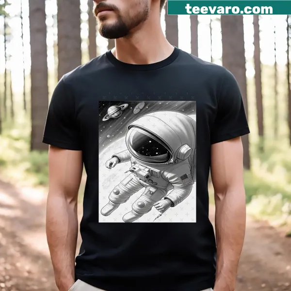 Astronaut floating in space graphic on t-shirt