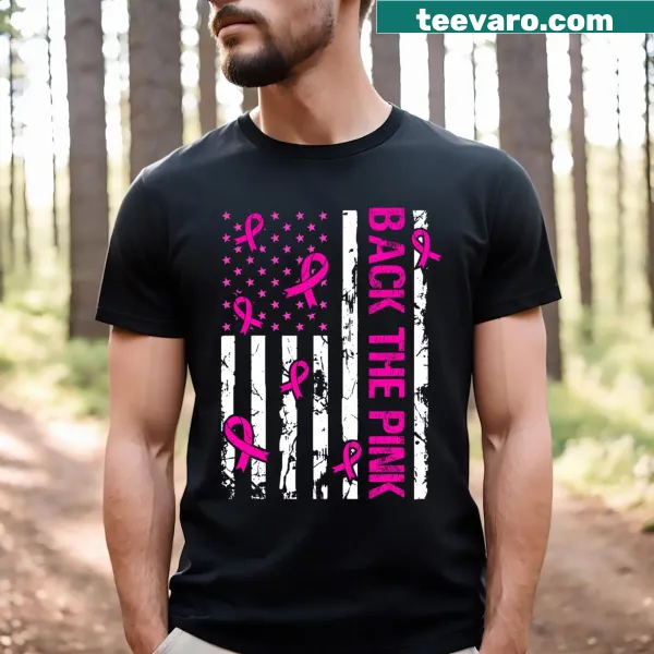 Pink American flag t-shirt for breast cancer awareness