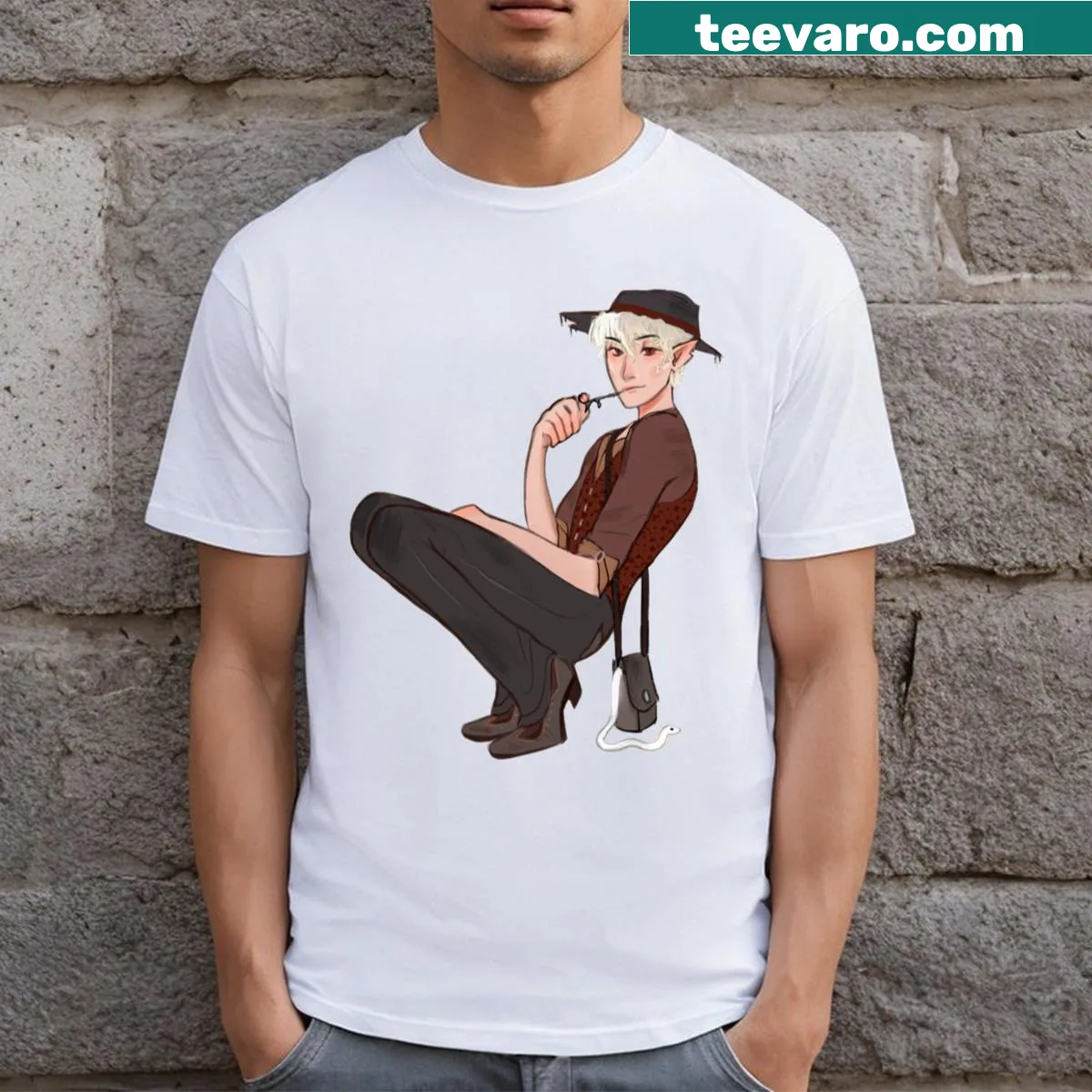 Playful illustration of Bandit Silas on T-shirt — on a men's t-shirt