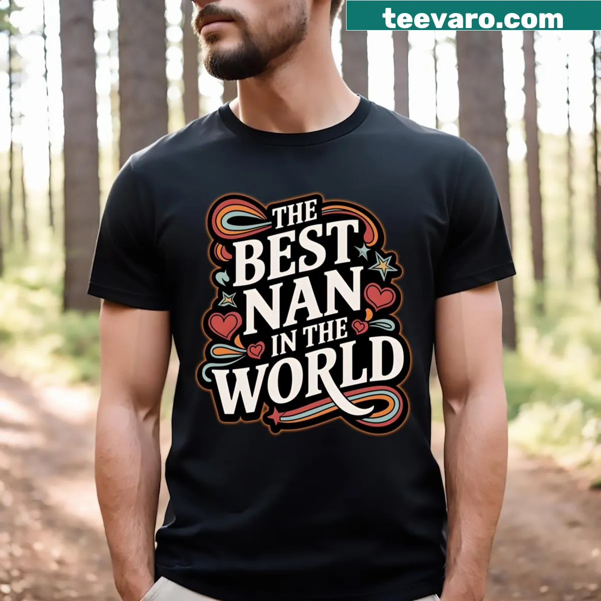 Typography t-shirt proclaiming 'Best Nan In The World.' — on a men's t-shirt