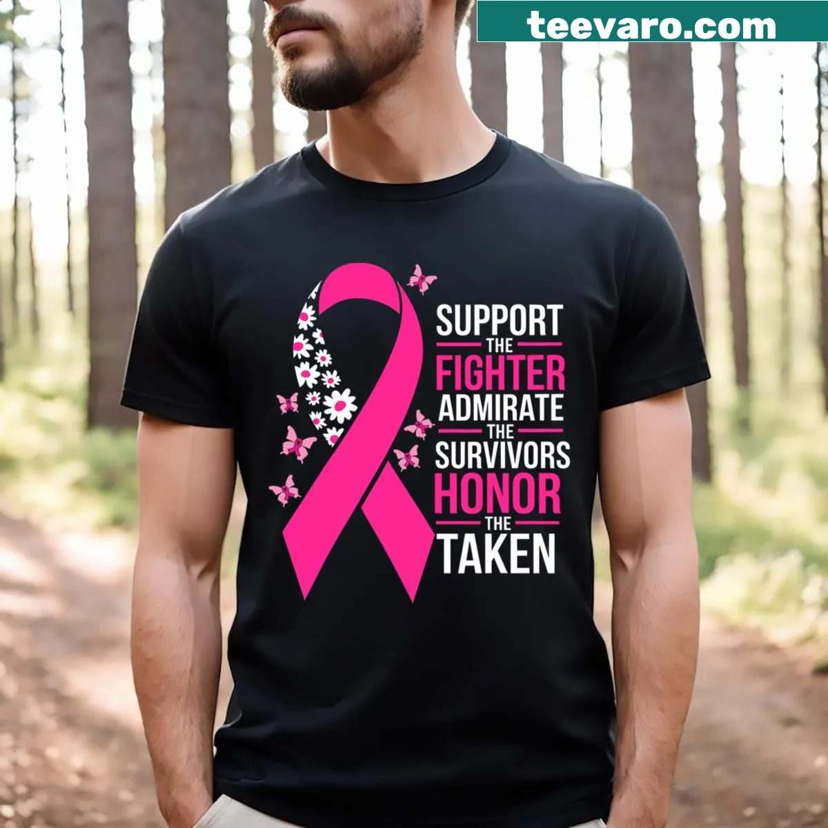 T-shirt promoting breast cancer awareness and support — on a men's t-shirt