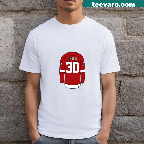 Tribute t-shirt featuring Chris Osgood's jersey design for hockey fans