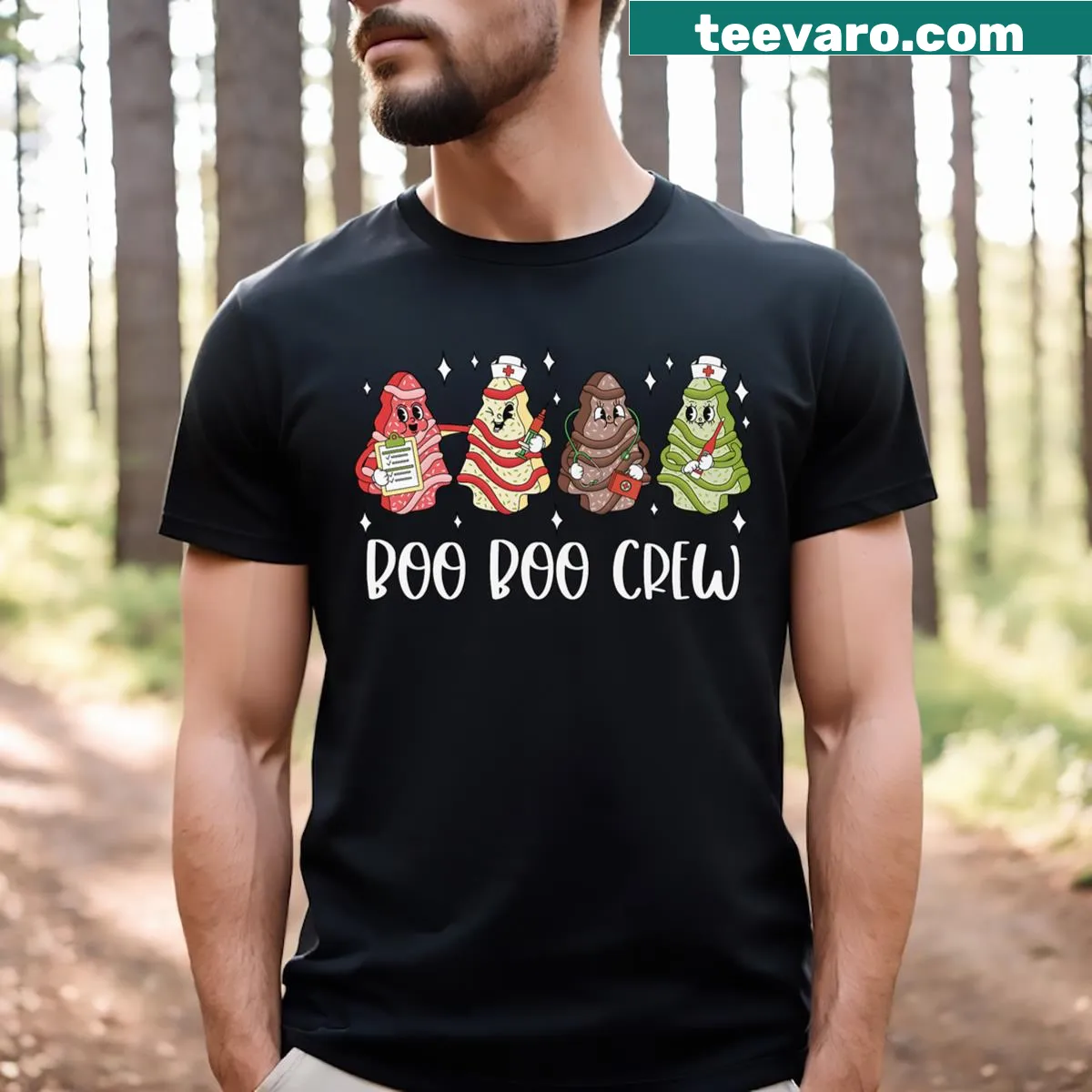 Christmas nursing themed t-shirt with festive design — on a men's t-shirt