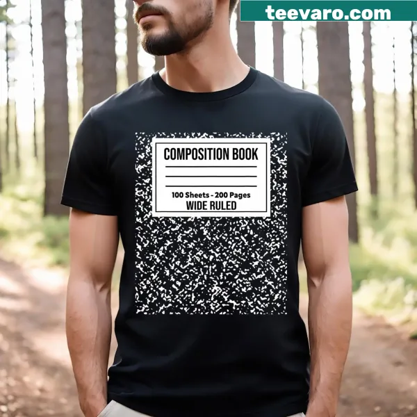 Halloween teacher T-shirt with a composition book design