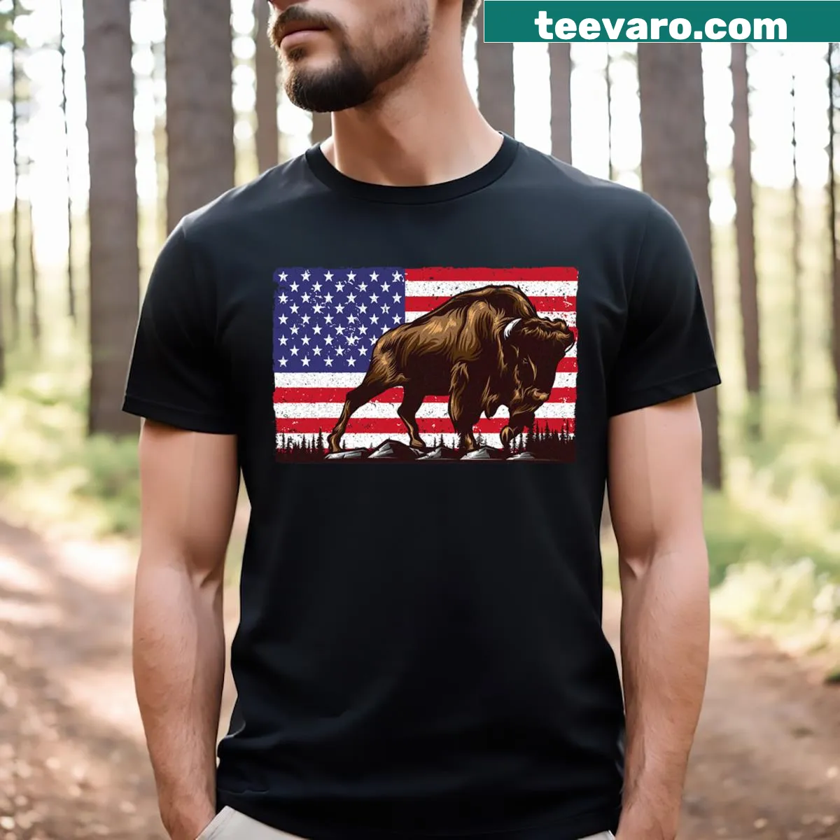 Illustration of a bison featured on a t-shirt for buffalo lovers. — on a men's t-shirt