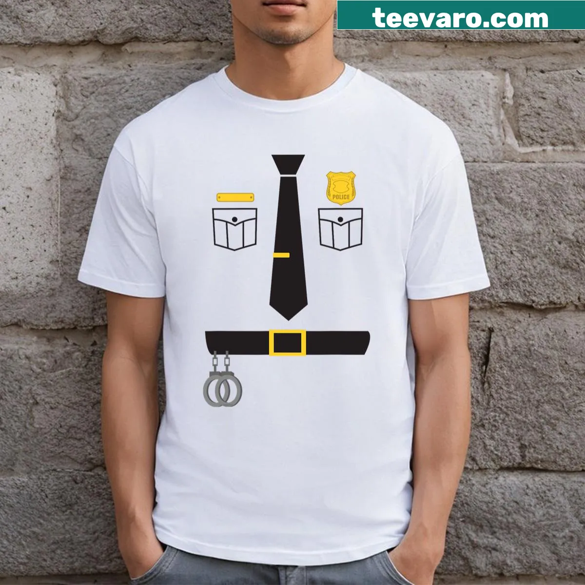 Police costume illustration on a t-shirt for officers and boys. — on a men's t-shirt