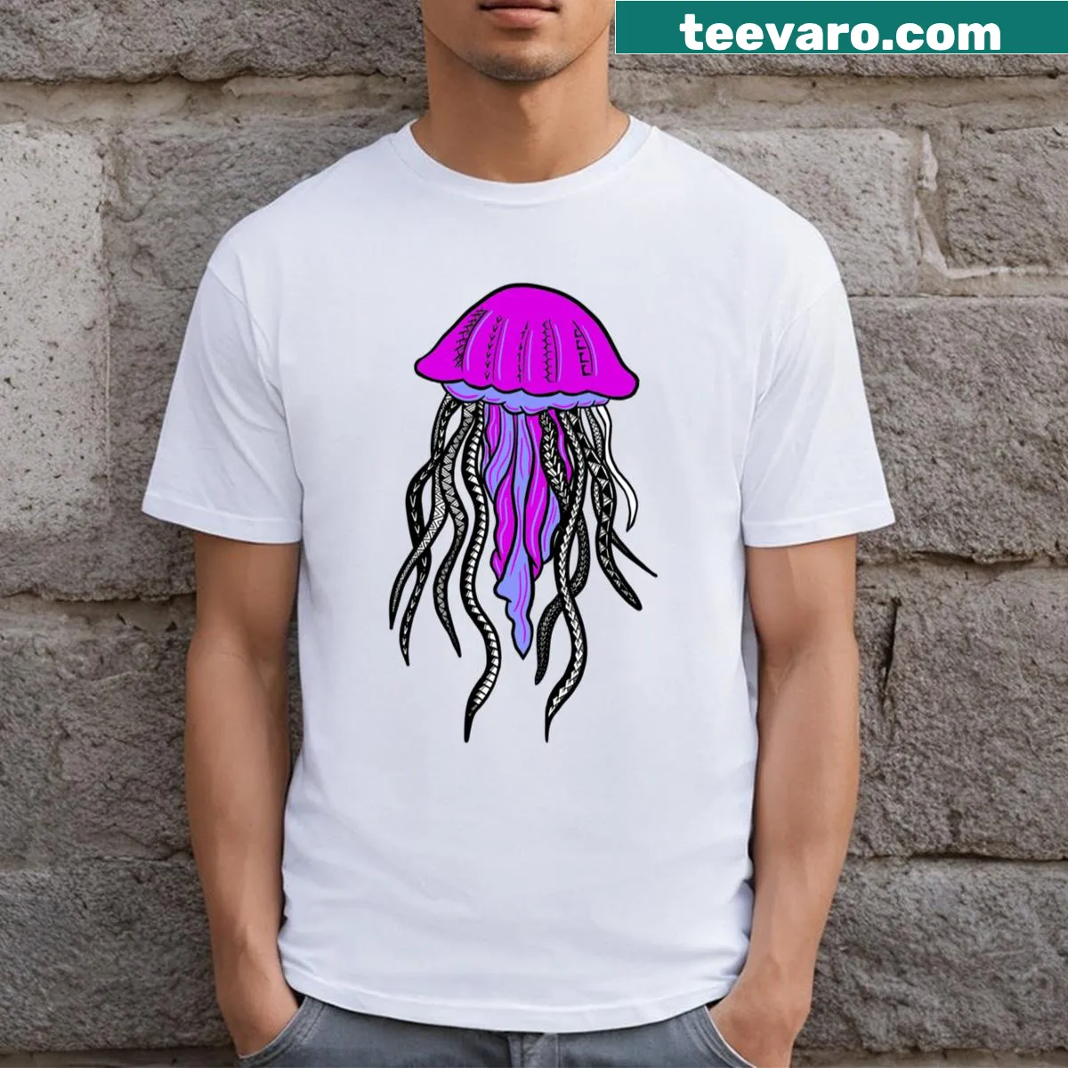 Vintage jellyfish design on a T-shirt — on a men's t-shirt