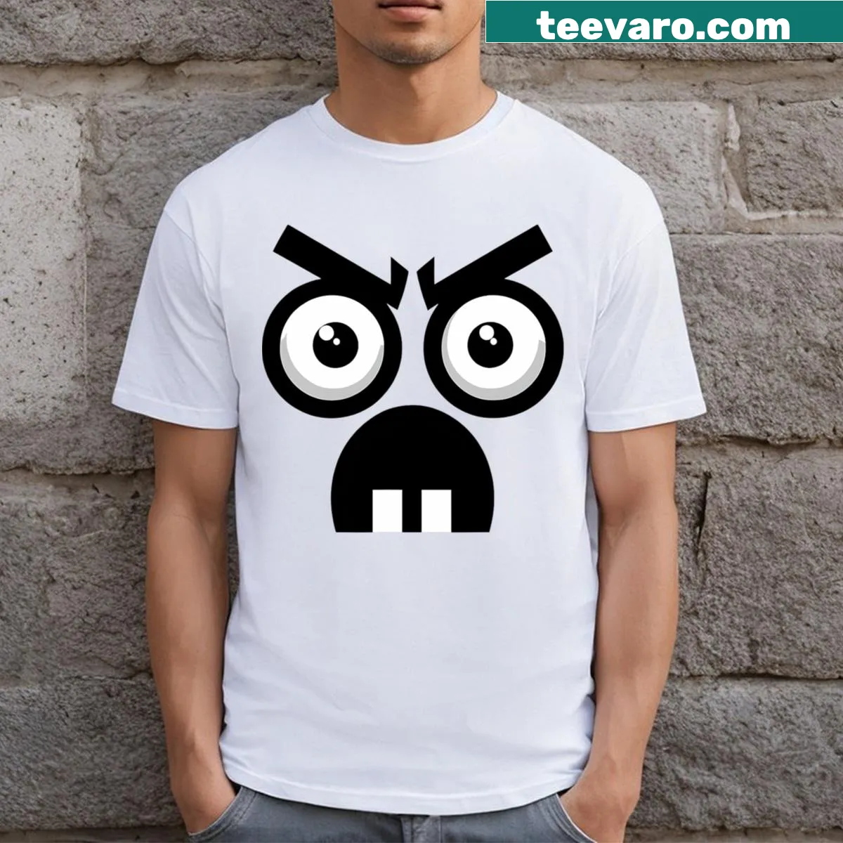 Creepy carrot face illustration on a Halloween costume t-shirt for kids and adults — on a men's t-shirt